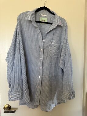 Free People Intimately Cloud Nine Lounge Shirt in Navy & White in Size Large EUC